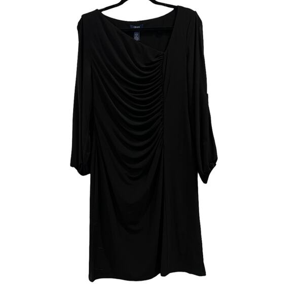 Chaps Dress Size XL Black Ruched Sheath Slit Long Sleeve - Picture 1 of 10